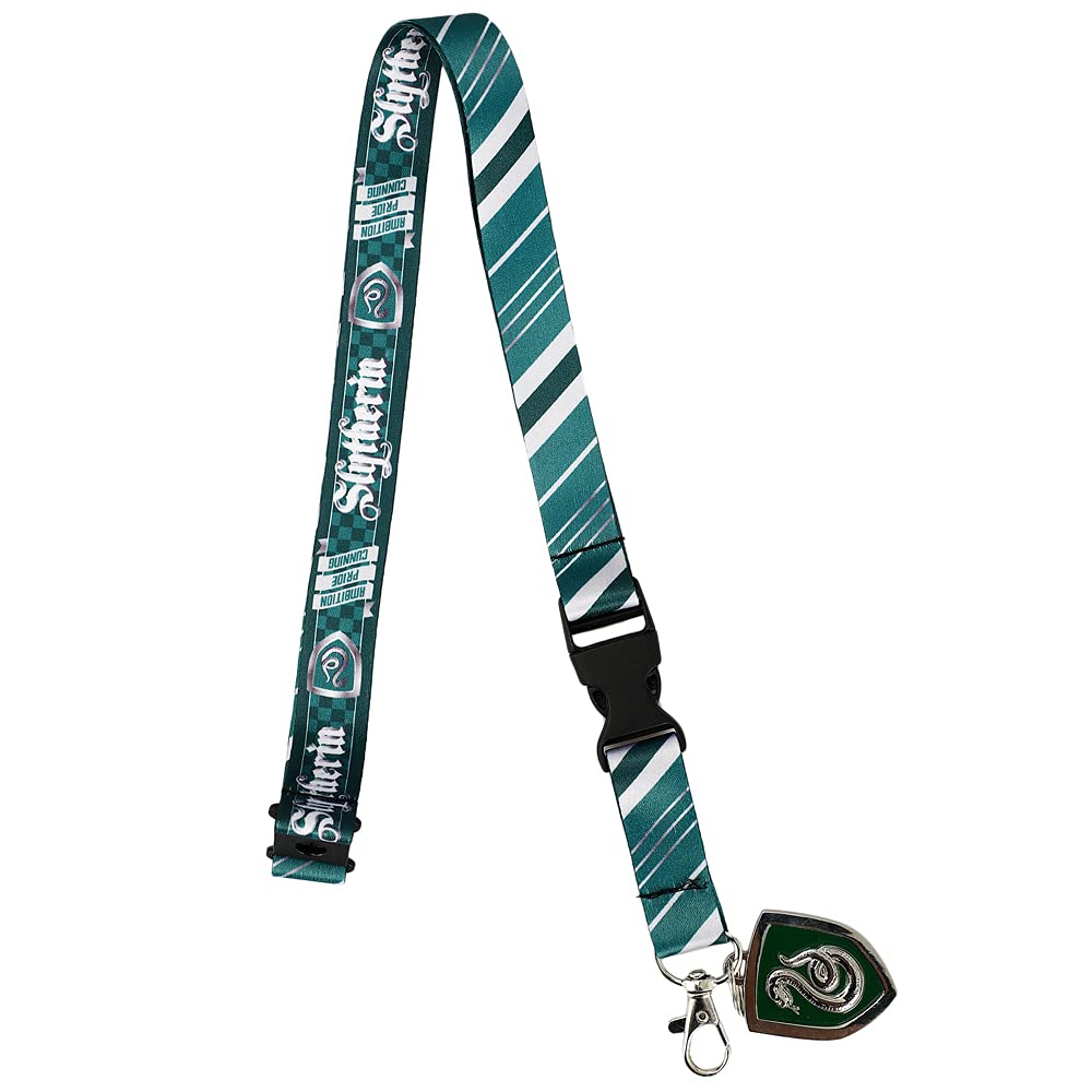 Harry Potter Slytherin Tie Inspired Sublimation Print Metal Charm & Id Holder Lanyard OSFA