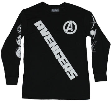 The Avengers Mens Lon Sleeve T-Shirt- Slanted Name Symbol Sleeves Image