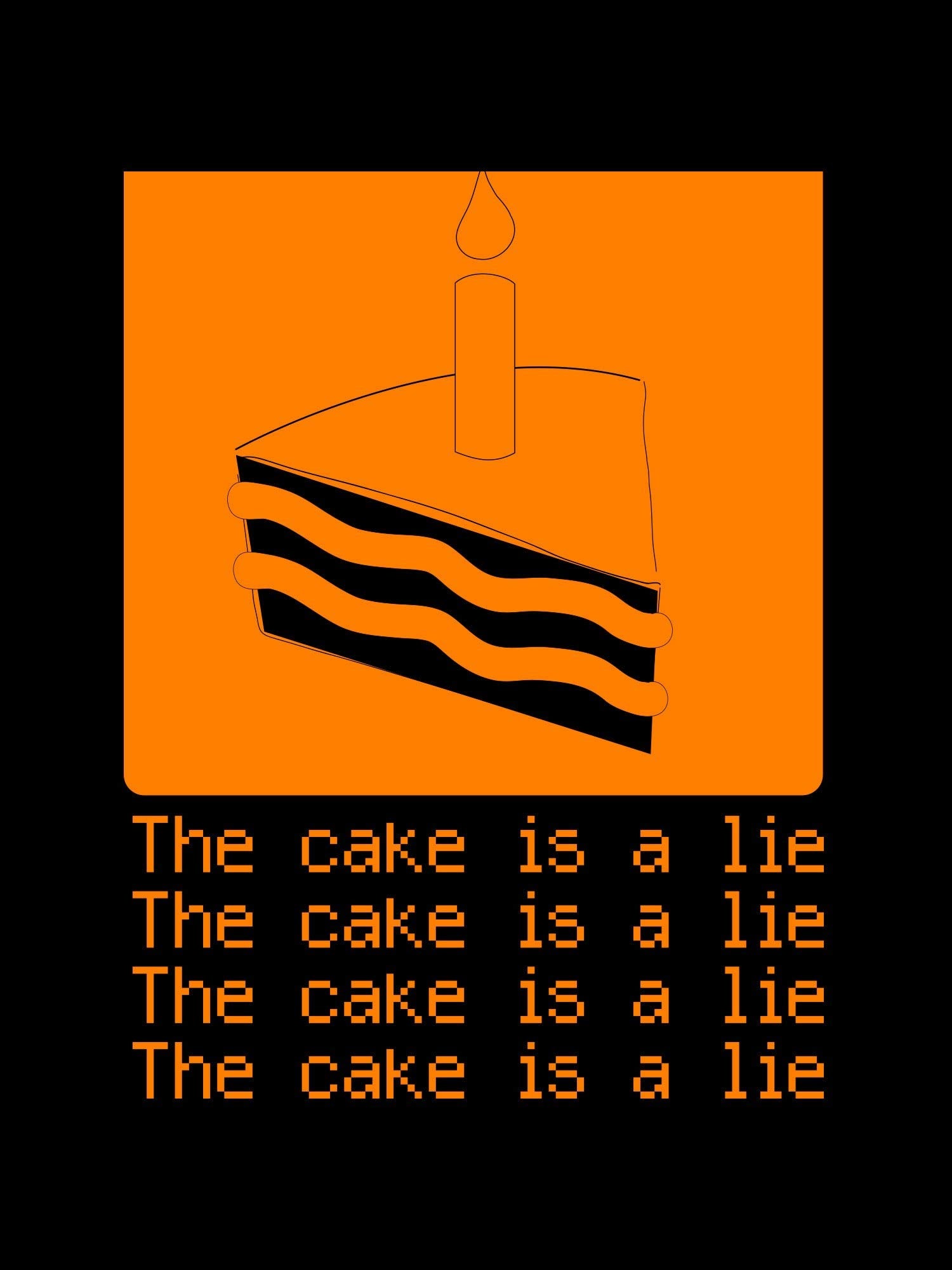 Portal Mens T-Shirt - The Cake is a Lie Orange Box Image (X-Large) Black