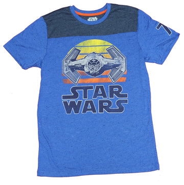 Star Wars Mens T-Shirt - Yoke Style Vader's Tie Fighter from Sunset