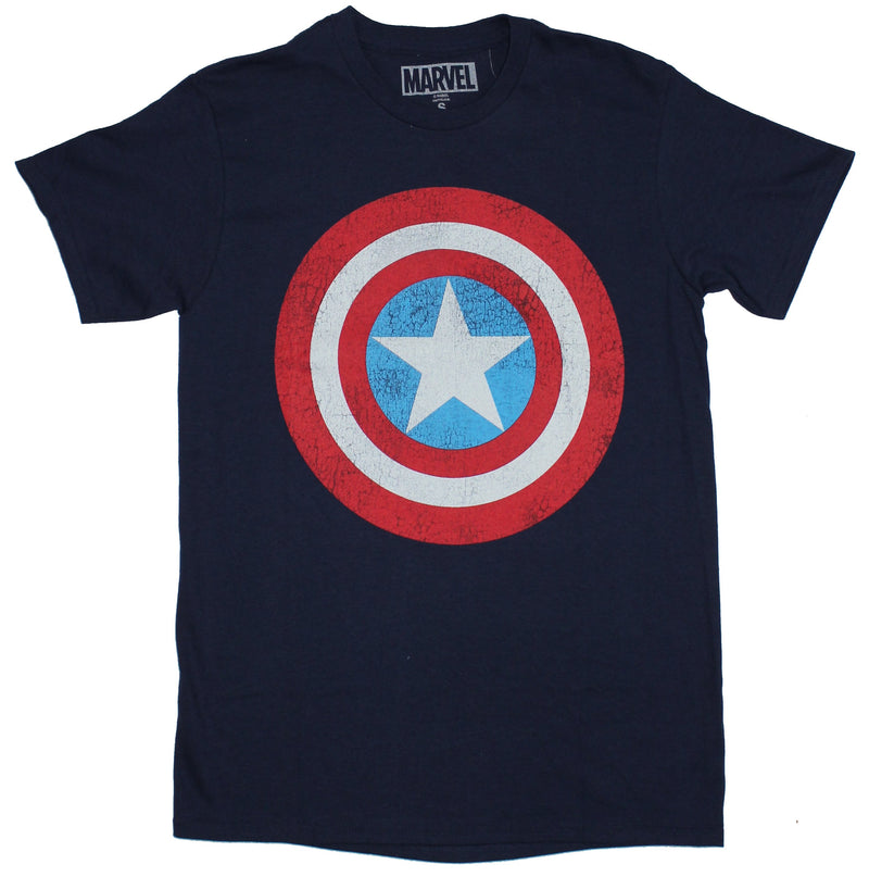 Captain America (Marvel Comics) Mens T-Shirt - Classic Shield Logo Cracked style