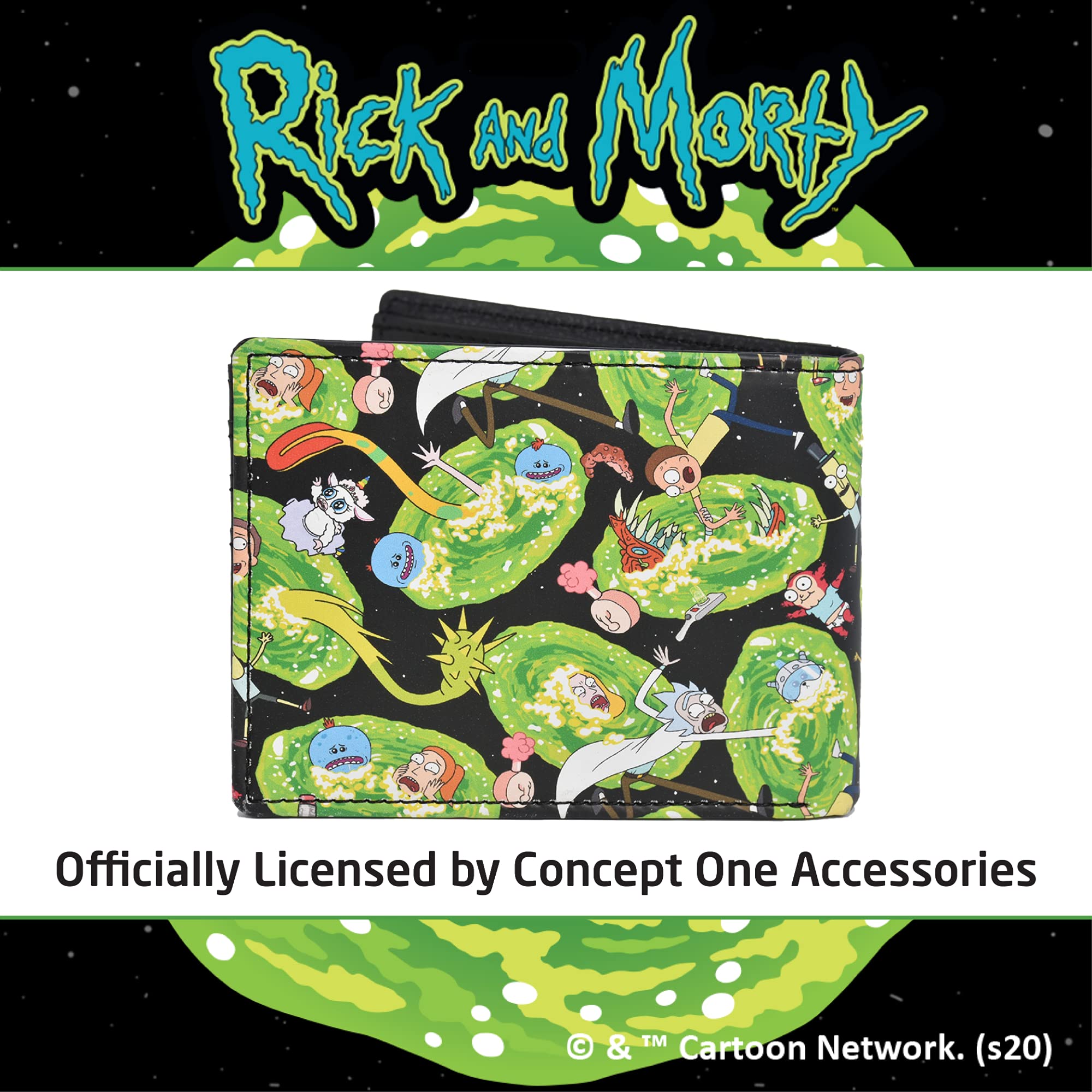 Adult Swim's Rick and Morty Bifold Wallet in a Decorative Tin Case, Multi