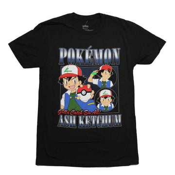 Pokemon Mens T-Shirt -  Ash Ketchum Holding Pokeball Gotta Catch'em All!