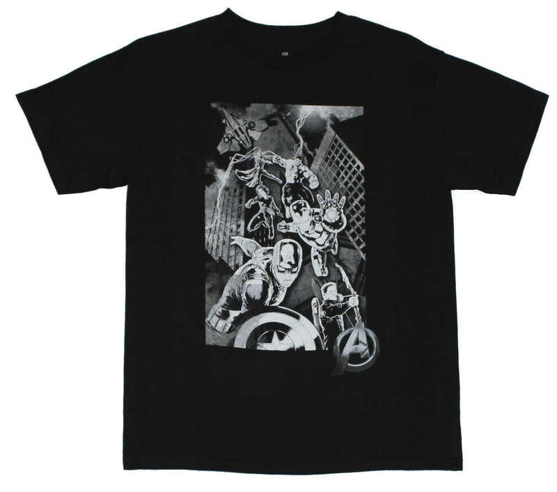 The Avengers (Marvel Comics) Mens T-Shirt - Age of Ultron Grayscale Jet Drop