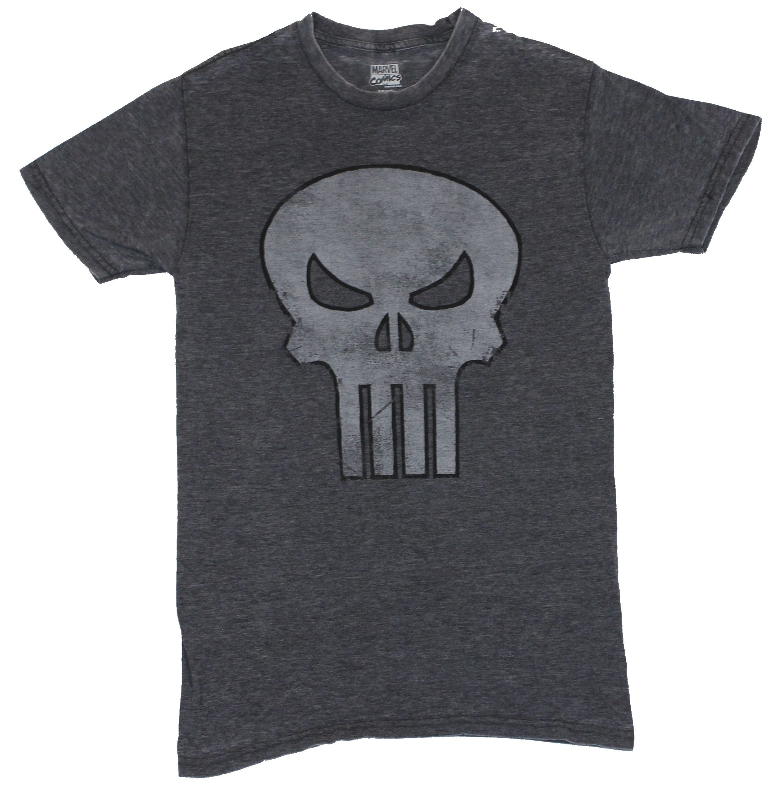 The Punisher (Marvel Comics) Soft Spun Mens T-Shirt - Distressed Outlined Skull