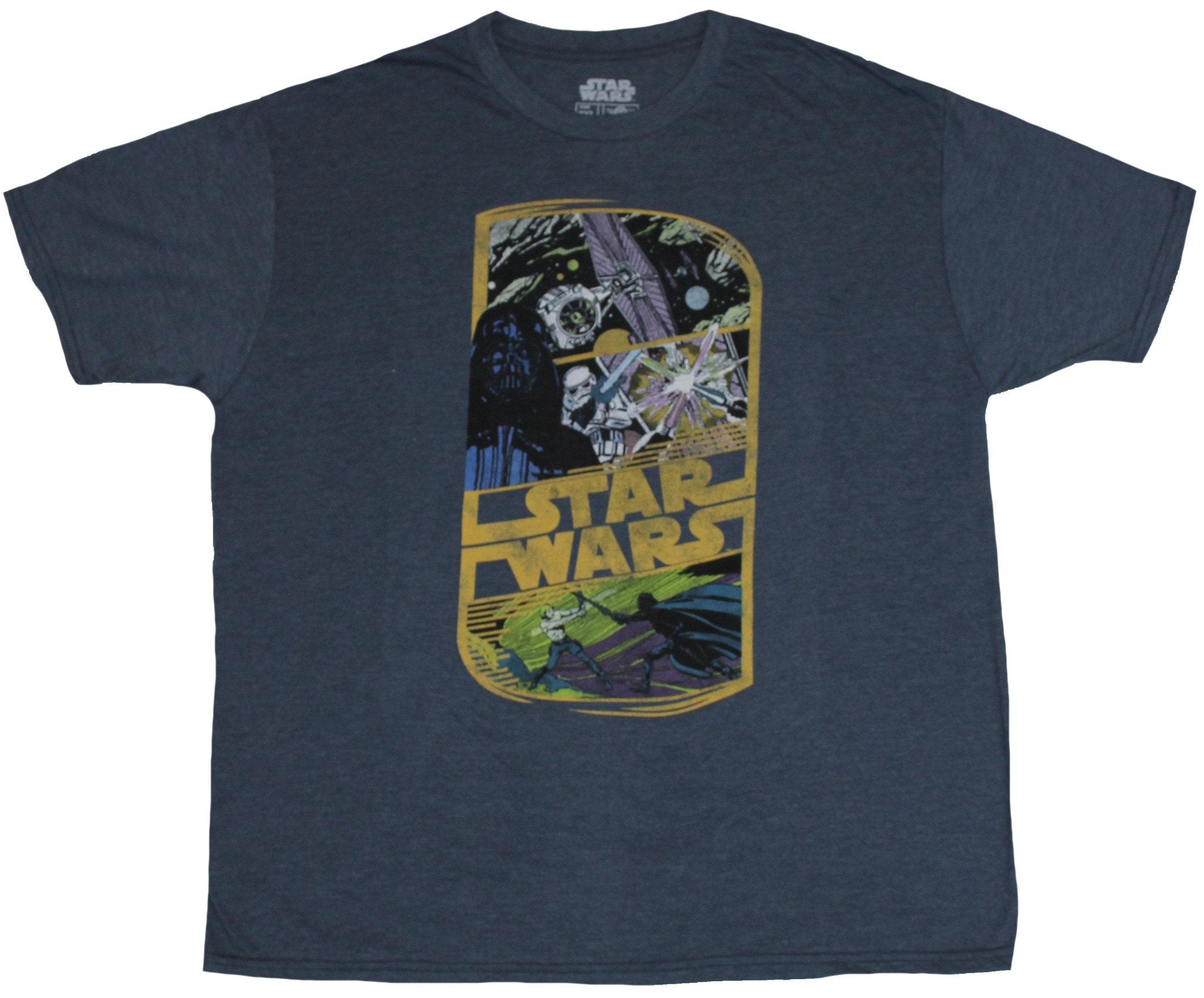 Star Wars Mens T-Shirt - Rectangled Tie Fighter Darth Vader, Saber Art Logo