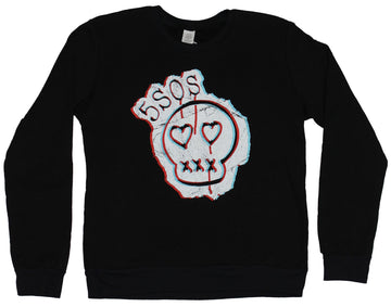 5 Seconds of Summer Girls Juniors Light Sweatshirt - 5Sos Heart Eyed Skull Face