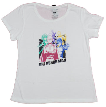 One Punch Man Girls Juniors T-Shirt- Primary Colored Simple Cast Outline