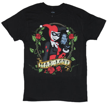 Harley Quinn (DC Comics) Mens T-Shirt - Classic Mad Love Rose Circled Harley
