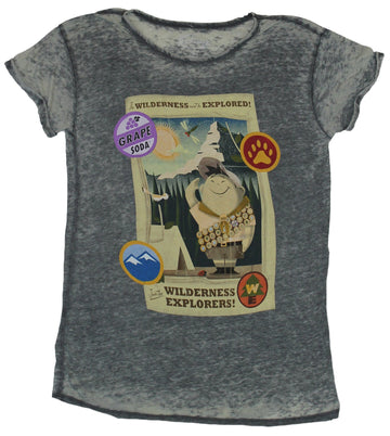 Up Disney Girls Juniors T-Shirt - Wilderness Explorers Badges Happy Boy Box