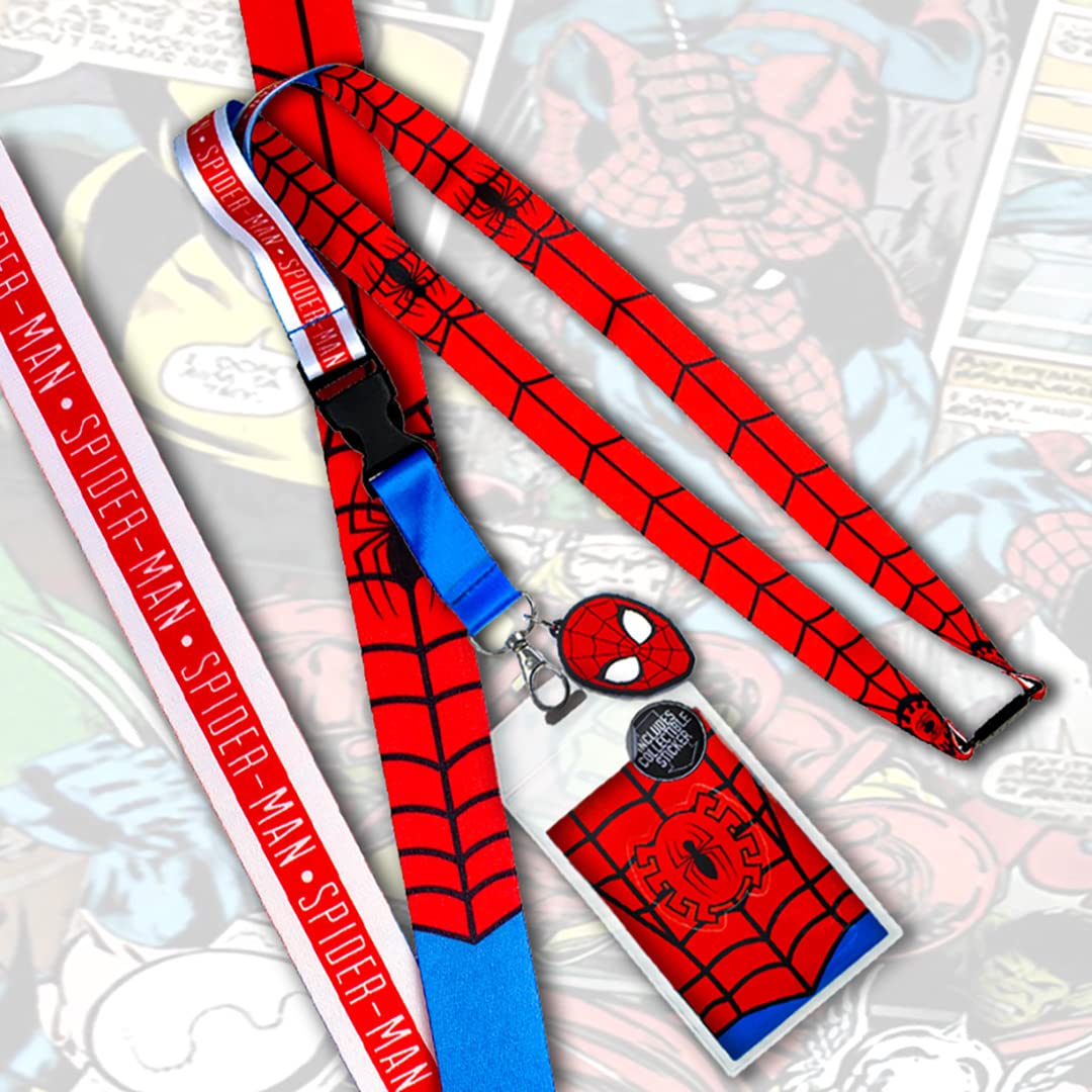 Bioworld Spider-Man Classic ID Lanyard Badge Holder with 1.5" Rubber Charm Pendant and Collectible Sticker