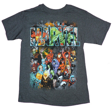 Marvel Comics Mens T-Shirt - Massive Cast of Characters & Transparent Logo