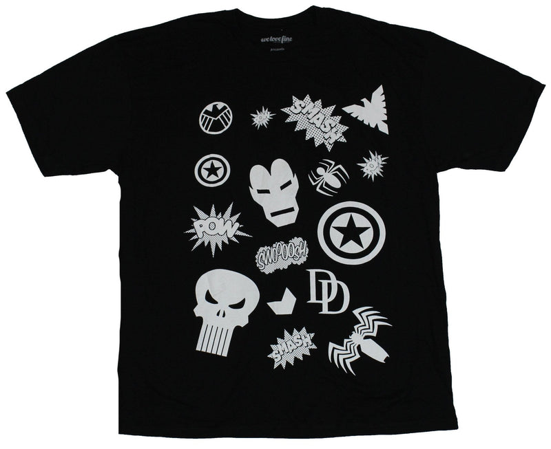 Marvel Comics Mens T-Shirt - Classic Heroes Images Logos Smash Pow