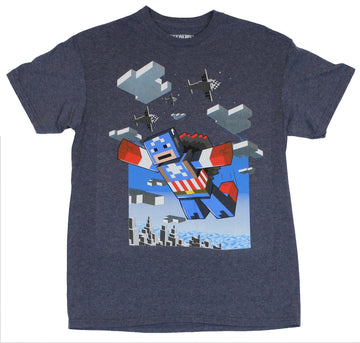 Captain America (Marvel Comics) Mens T-Shirt - Parachuting Pixel Block Cap Image