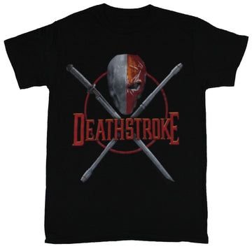Deathstroke (Dc Comics) Mens T-Shirt -  Crossed Swords Mask and Name Image
