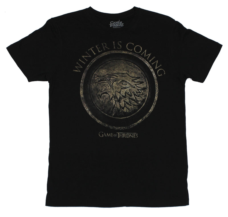Game of Thrones Mens T-Shirt  - Winter is Coming Stamped Stark Wolf Image