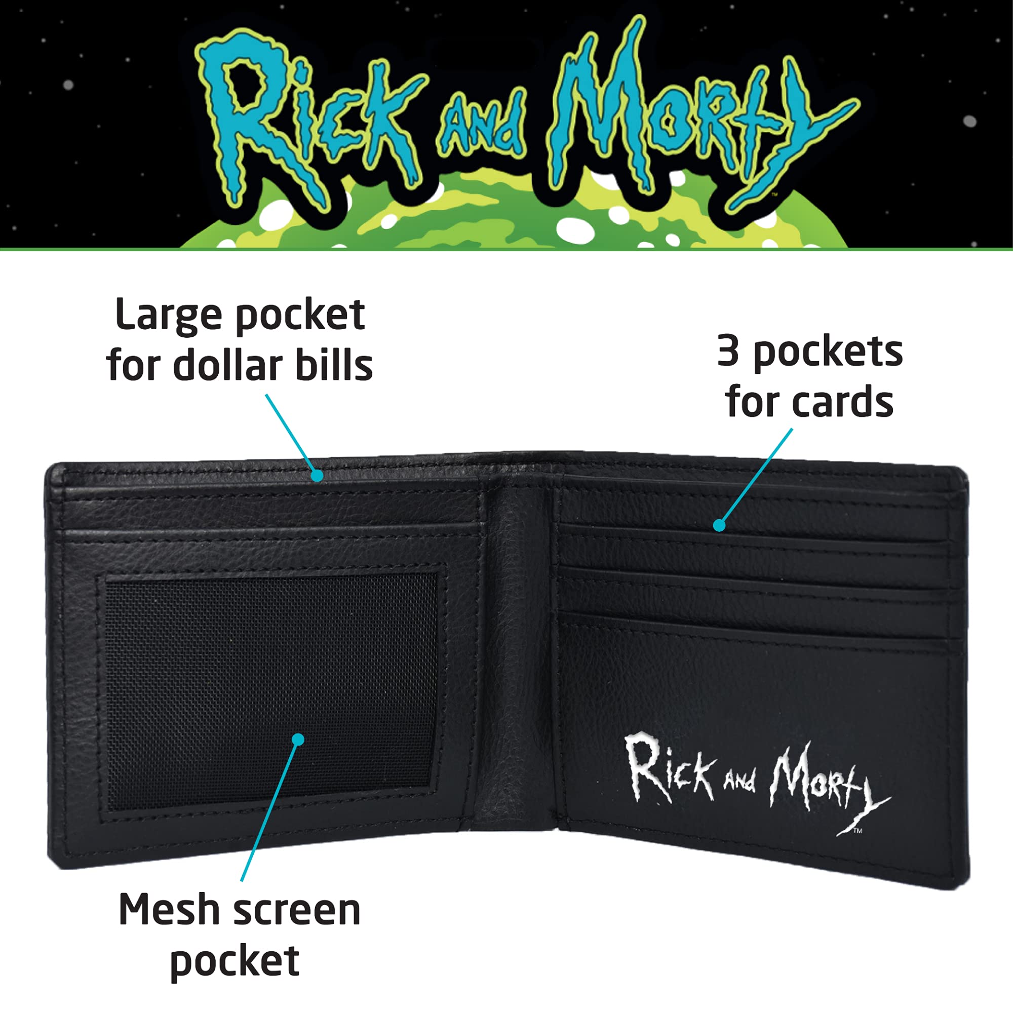 Adult Swim's Rick and Morty Bifold Wallet in a Decorative Tin Case, Multi