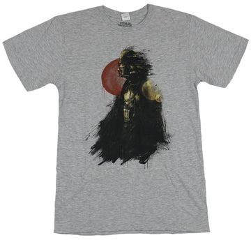 Star Wars Mens T-Shirt - Brushstroke Darth Vader in Front of Red Sun Image