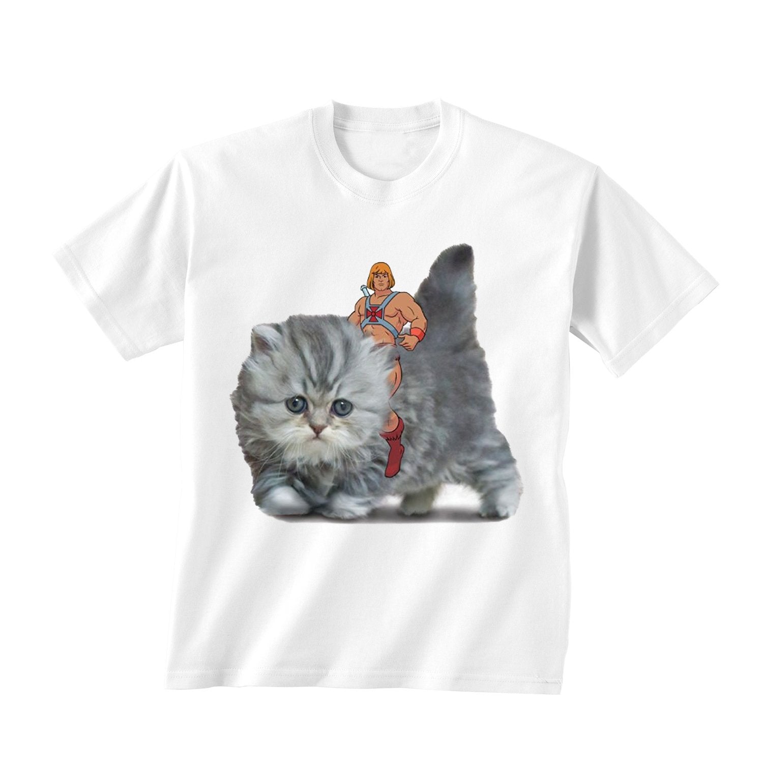 Masters Of the Universe Mens T-Shirt - He-Man on Battle Cat Kitty Image