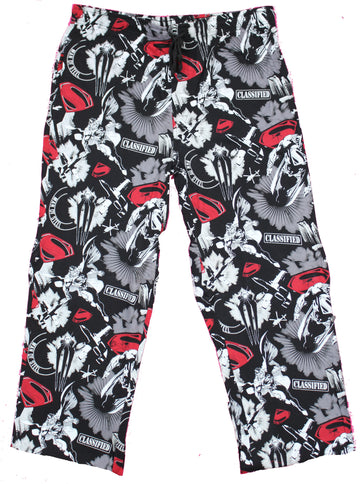 Superman DC Comics Black & White Classifed Allover Mens Lounge Pajama Pants