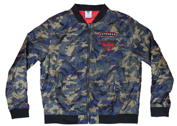 Superman Zip Up Jacket- Lapel Superman Logo Camo Style