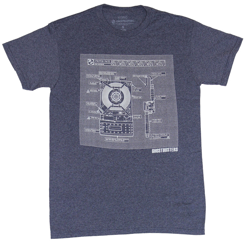 Ghostbusters Mens T-Shirt - Proton Pack Blueprint Schematics Image