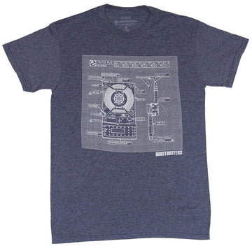 Ghostbusters Mens T-Shirt - Proton Pack Blueprint Schematics Image