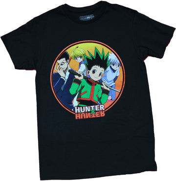 Hunter X Hunter Mens T-Shirt - Group in Sun Circle Over Logo