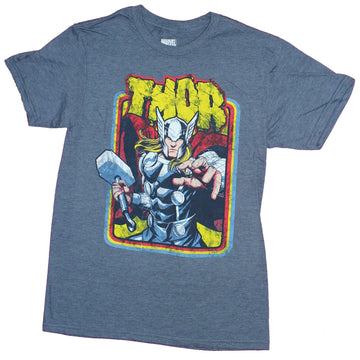 Thor Mens T-Shirt - Mighty Marvel Comic Hero in 3 Color Line Frame