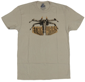Star Wars Mens T-Shirt - X-Wing Flying Over Word Logo Image