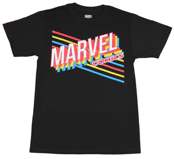 Marvel Comics Mens T-Shirt - Colorful 80s New Wave Style Logo Design