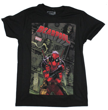 Deadpool Marvel Mens T-Shirt - Deadpool Posed Over Money Background