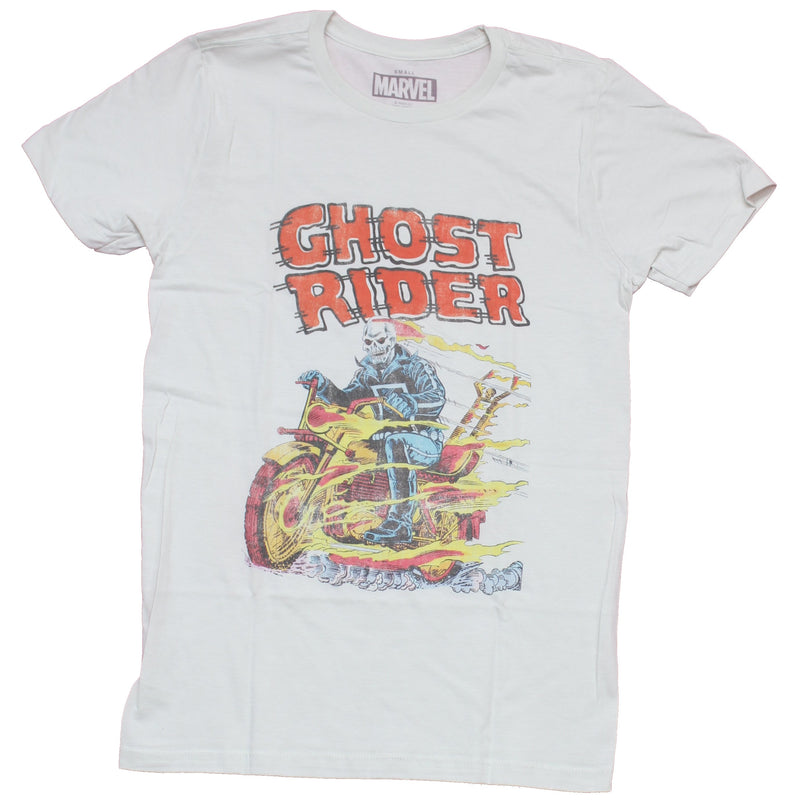 Ghost Rider  Mens T-Shirt - Old School Flaming Ghost Rider Distressed Image