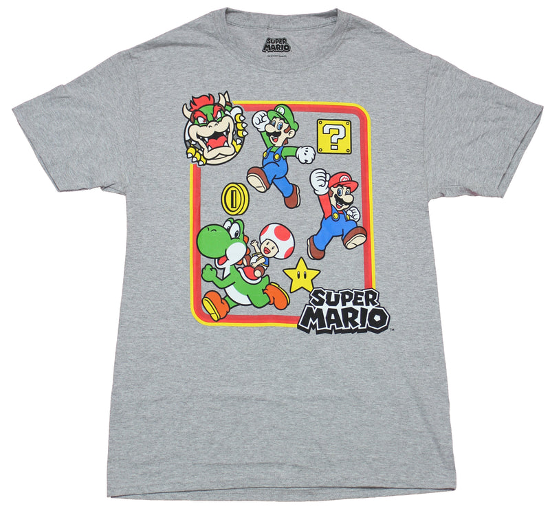 Super Mario Brothers Mens T-Shirt - Boxed Yoshi Bowser Mario & Luigi