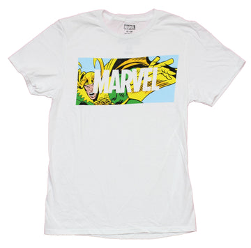 Thor Mens T-Shirt - Old School Loki In Marvel Logo Image