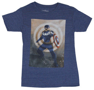 Captain America (Marvel Comics) Mens T-Shirt - Movie Style Cap Under Faded Logo