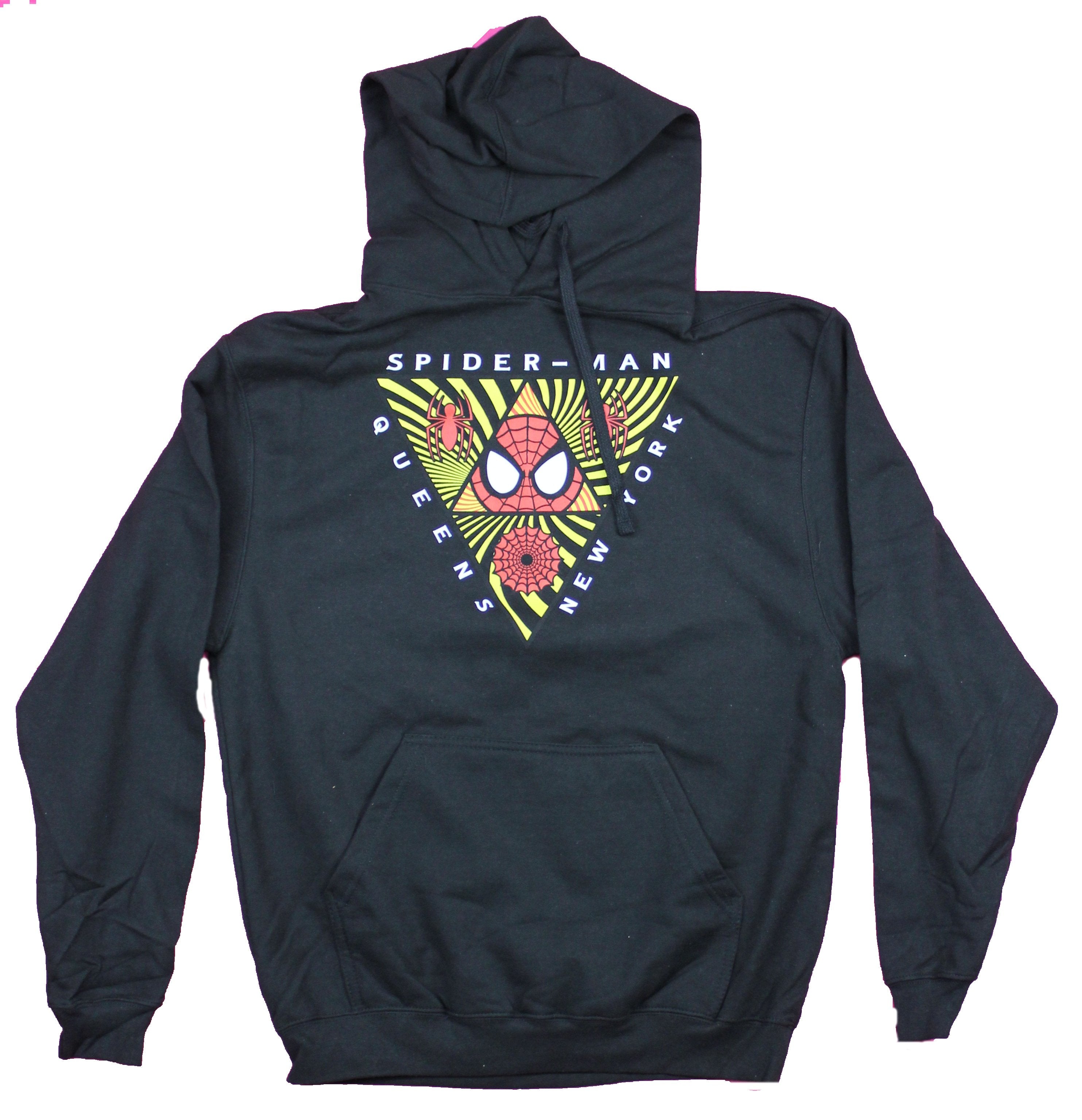 Spider-Man Pullover Hoodie - Triangle Queens New York Hypno Image Black