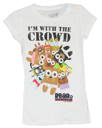 Bear In Underwear Girls T-Shirt - "I'm with the Crowd" Character Pile