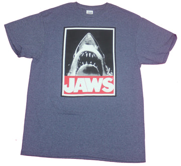 Jaws Mens T-Shirt- Big Mouth Shark Over Red Name Image