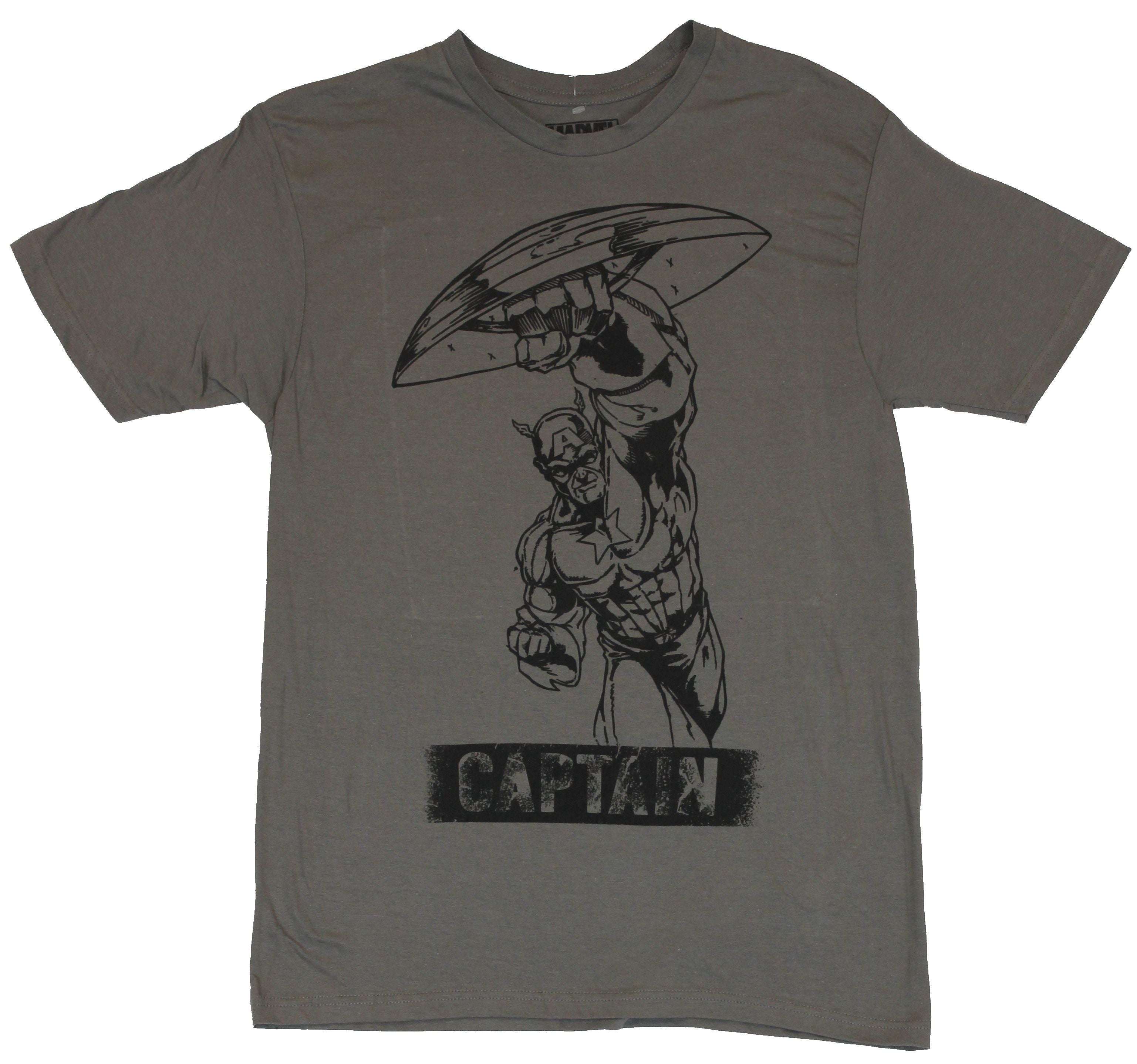 Captain America (Marvel Comics) Mens T-Shirt  - Shield Punching Sketch Image