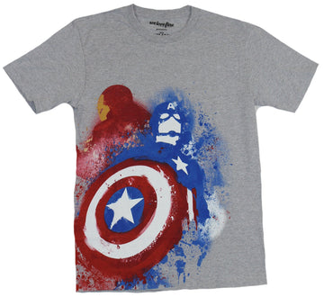 Captain America Civil War Mens T-Shirt - Sprayed Cap And Iron Man Back to Back