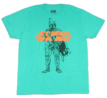 Star Wars  Mens T-Shirt - Boba Fett Battle Ready Under Orange Logo