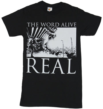 The Word Alive Mens T-Shirt - Real Over Exposed Band Jump White Image