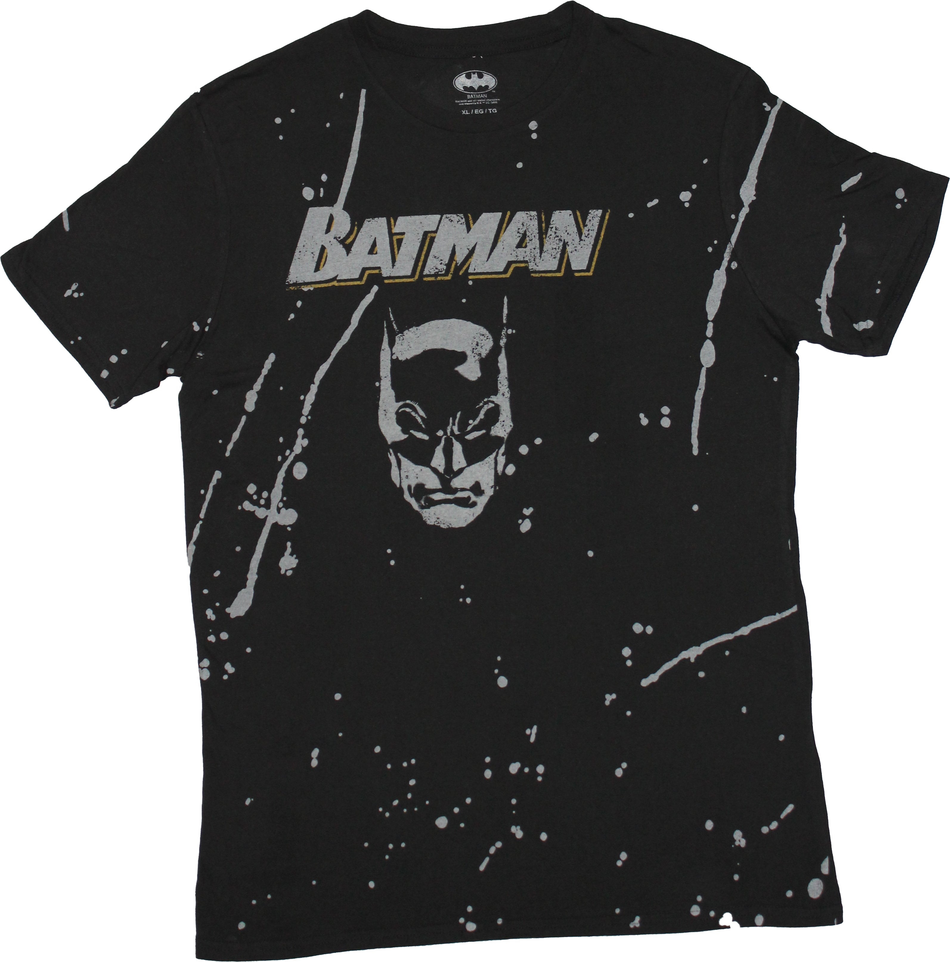 Batman Mens T-Shirt - Face on Gray Splatter