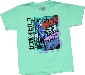Cowboy bebop Mens T-Shirt - Spike Leaned Back Over Character Swathes