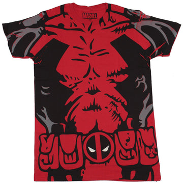 Deadpool (Marvel Comics) Mens T-Shirt - Abbed Up Red costume Front
