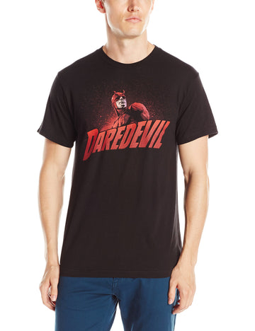 Daredevil (Marvel) Mens T-Shirt -Shadowy Matt Murdock Over Logo