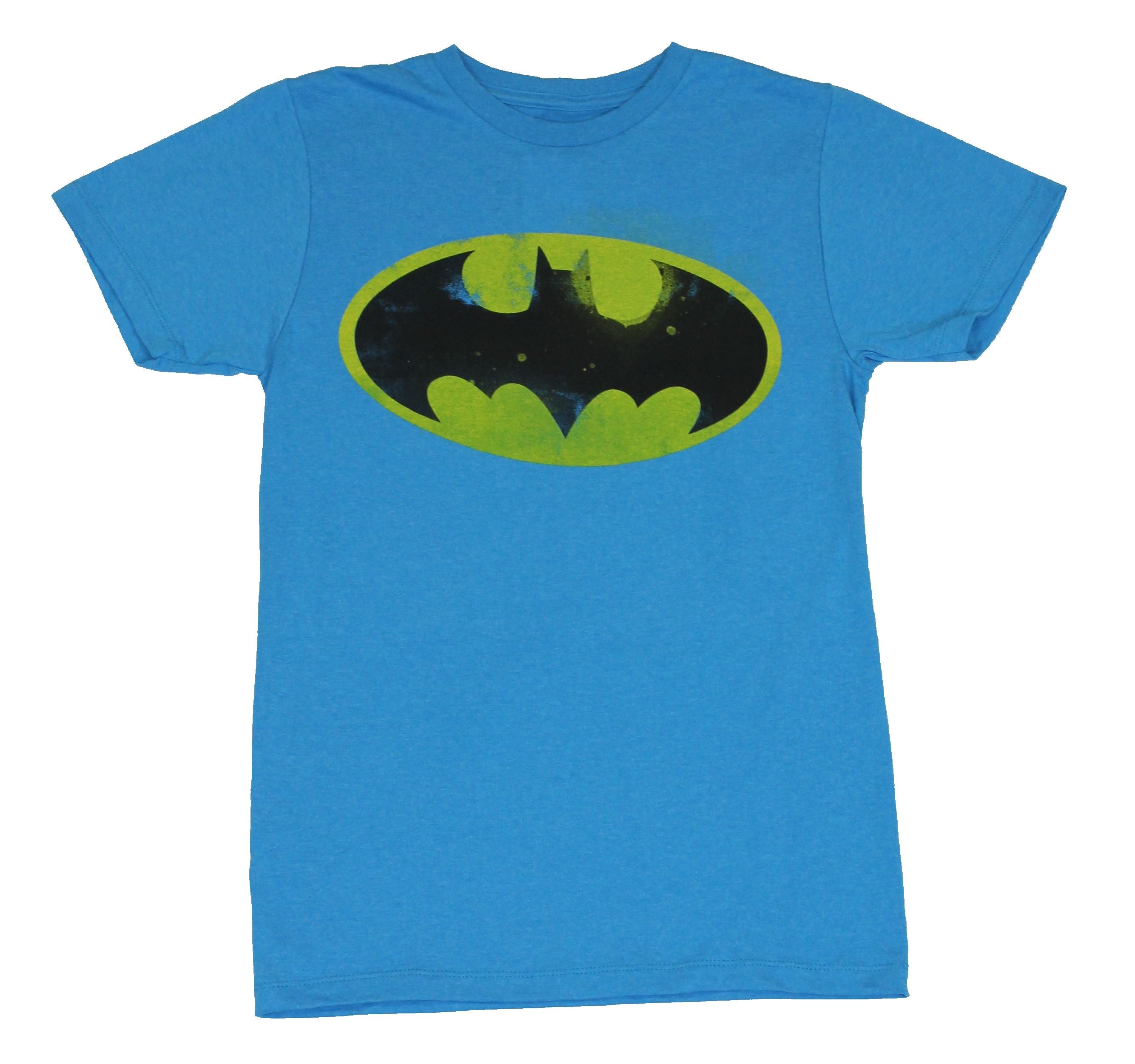 Batman (DC Comics) Mens T-Shirt - Distressed Splattered Oval  Yellow Batman Logo