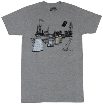 Doctor Who Mens T-Shirt - Colorful Daleks Strolling Down the Streets of London