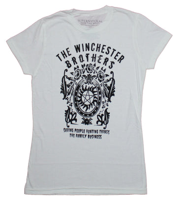 Supernatural Girls Juniors T-Shirt - The Winchester Brothers Saving People Crest